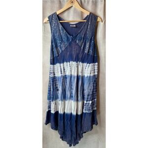 Vtg Shoreline Tie Dye Rayon Dress One Size Blue Boho Sleeveless Festival Y2K